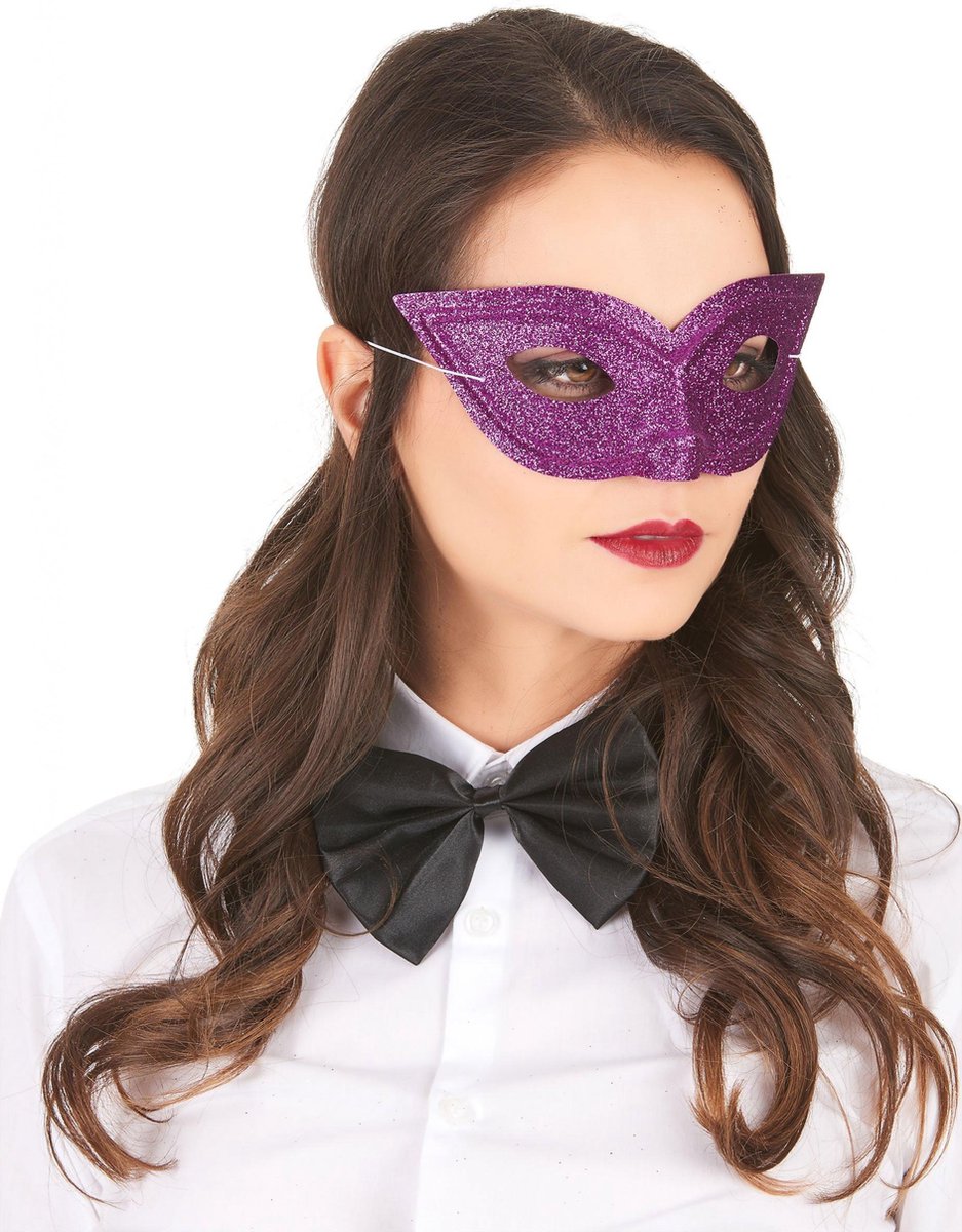 NINGBO PARTY SUPPLIES - Paars Venetaans masker met glitters volwassenen - Maskers > Masquerade masker